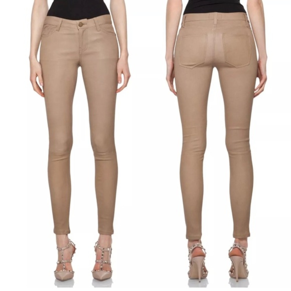 $855 CURRENT ELLIOTT Lamb Leather Fawn Ankle Skinny Stretch Pants Sz 25
